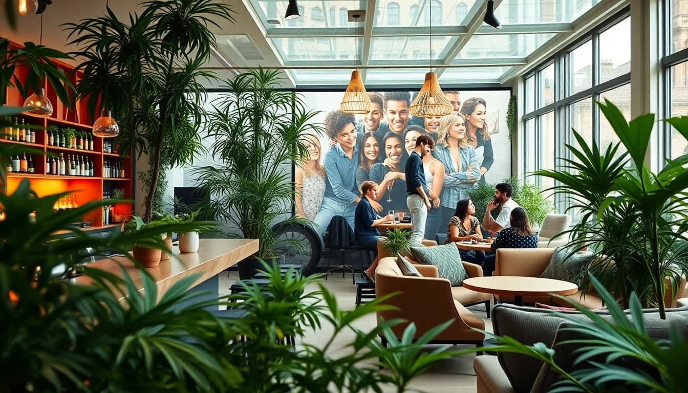 Profitez d'une ambiance accueillante dans les Clubs Cannabis Madrid avec des plantes luxuriantes.