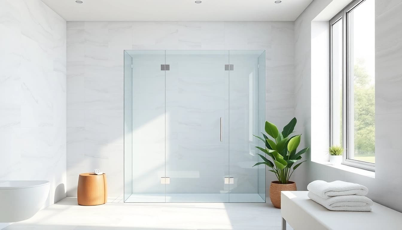 Experience the luxury of a wet room shower with modern glass screens in a beautifully designed bathroom.