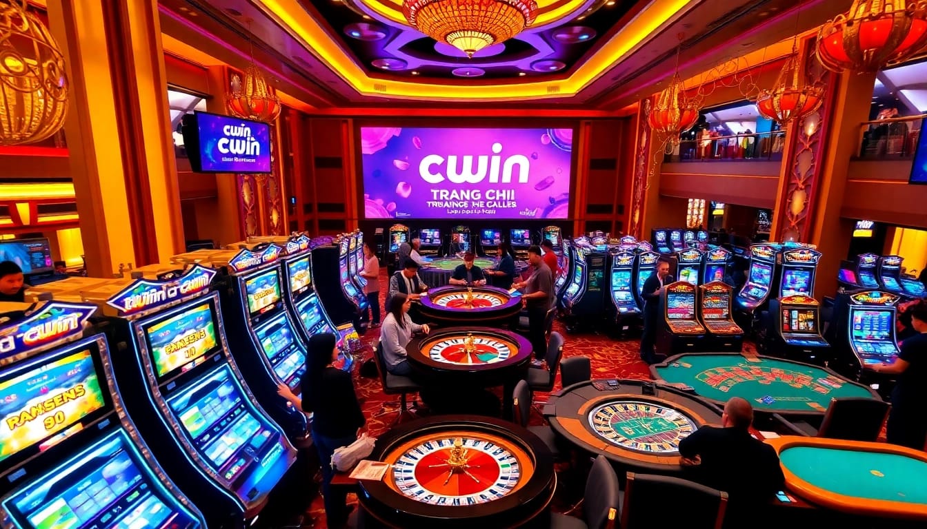 Experience thrilling gaming at cwin Trang Chủ with vibrant slot machines and expert dealers.
