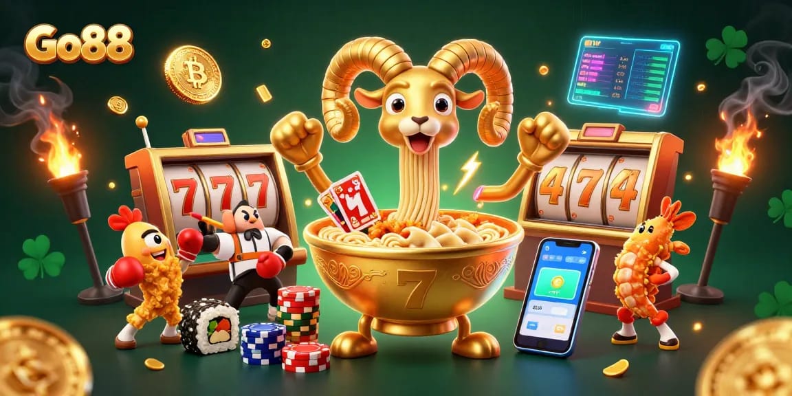 Experience exhilarating gameplay at Go88 featuring vivid 3D characters in a dynamic casino illustration.