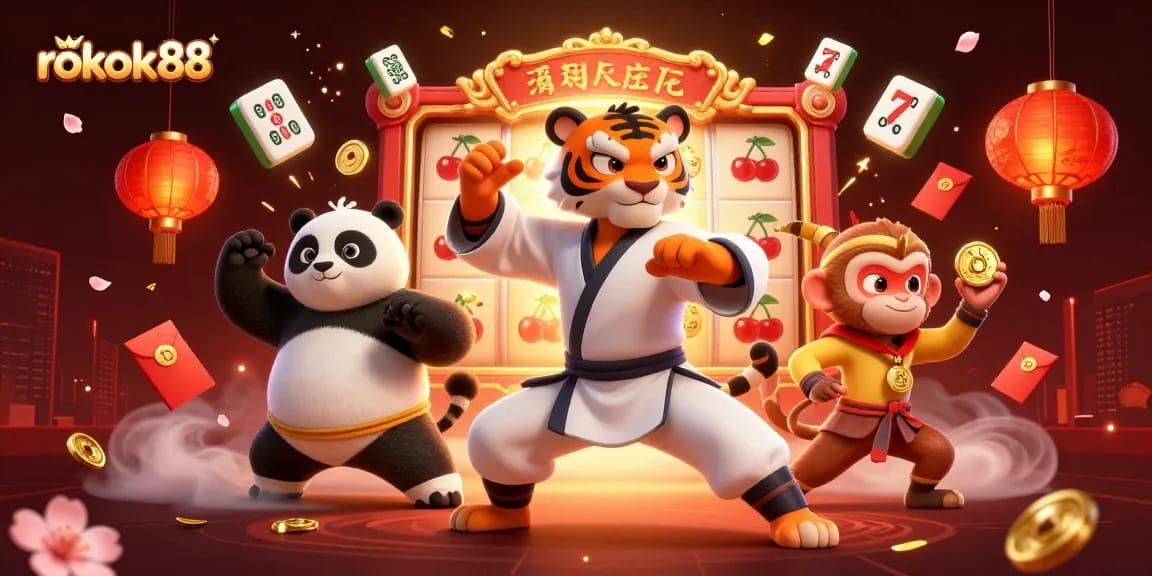 Experience the thrill of rokok88 with vibrant 3D characters and casino elements in a dynamic scene
