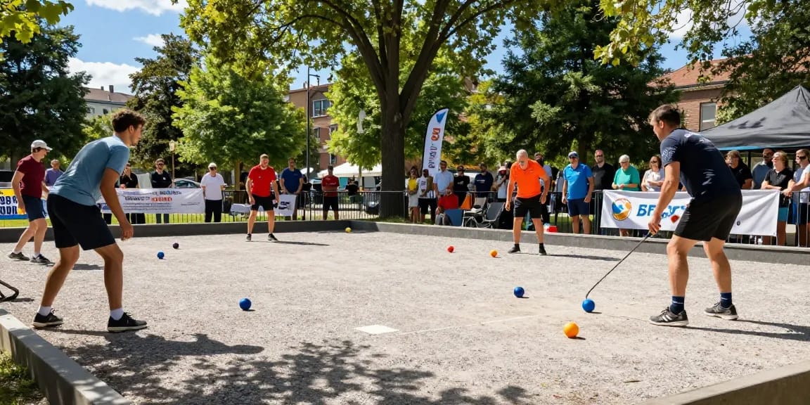 Petanque players competing in a lively tournament at fopikotabanjarba.org, showcasing vibrant community spirit and teamwork.