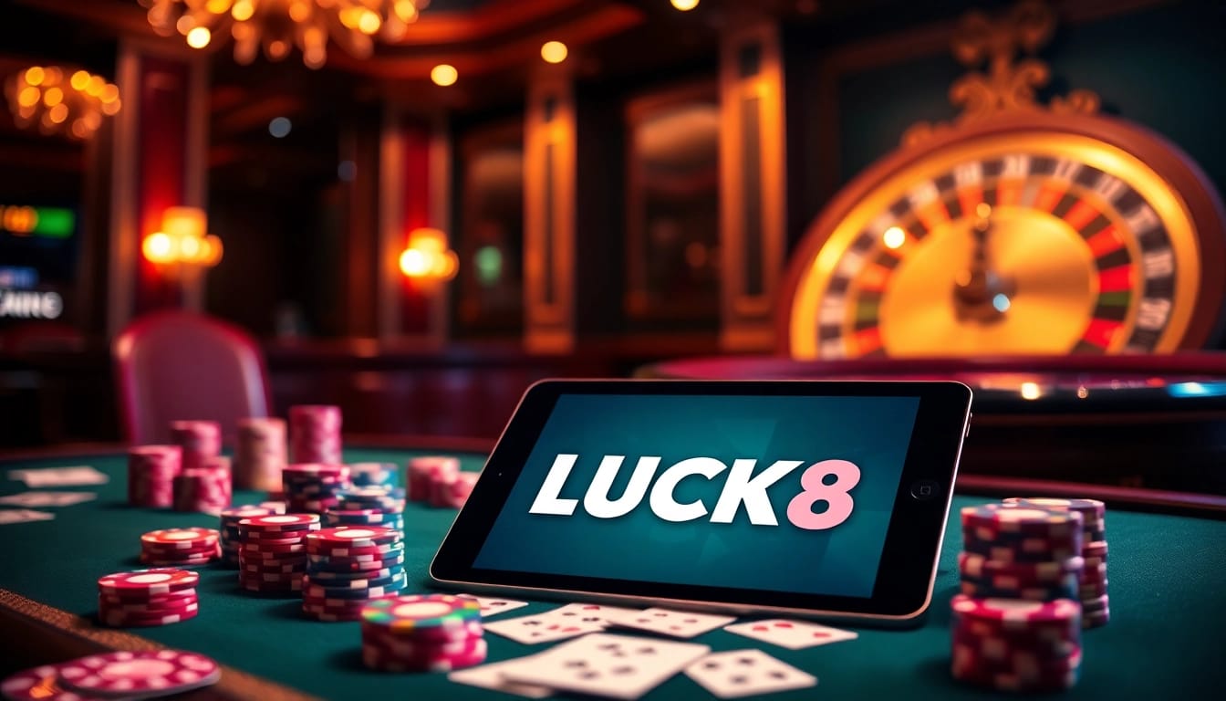 Experience LUCK8 as players engage in thrilling casino games with vibrant setups and elegant decor.