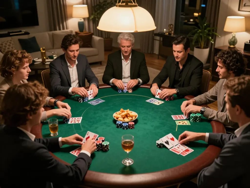 Players engage in a thrilling poker game at home, showcasing strategy and excitement for uu88 entertainment.
