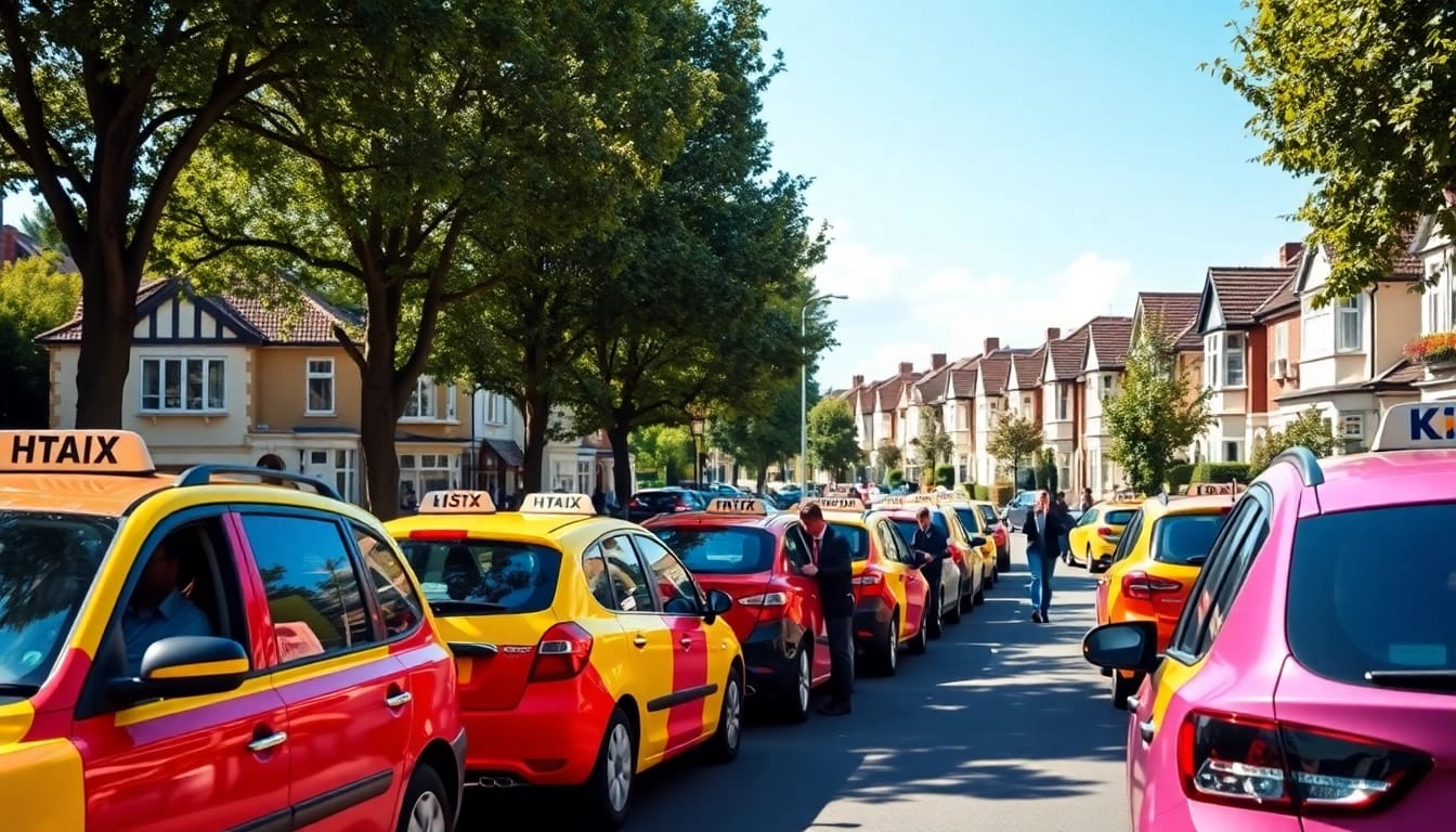 Engage with professional taxi services in Hersham, featuring vibrant local street life.