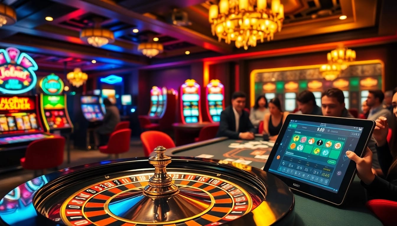 Experience the thrill of play at https://www.6l777.vip/ with dynamic casino scenes, poker chips, and roulette excitement.