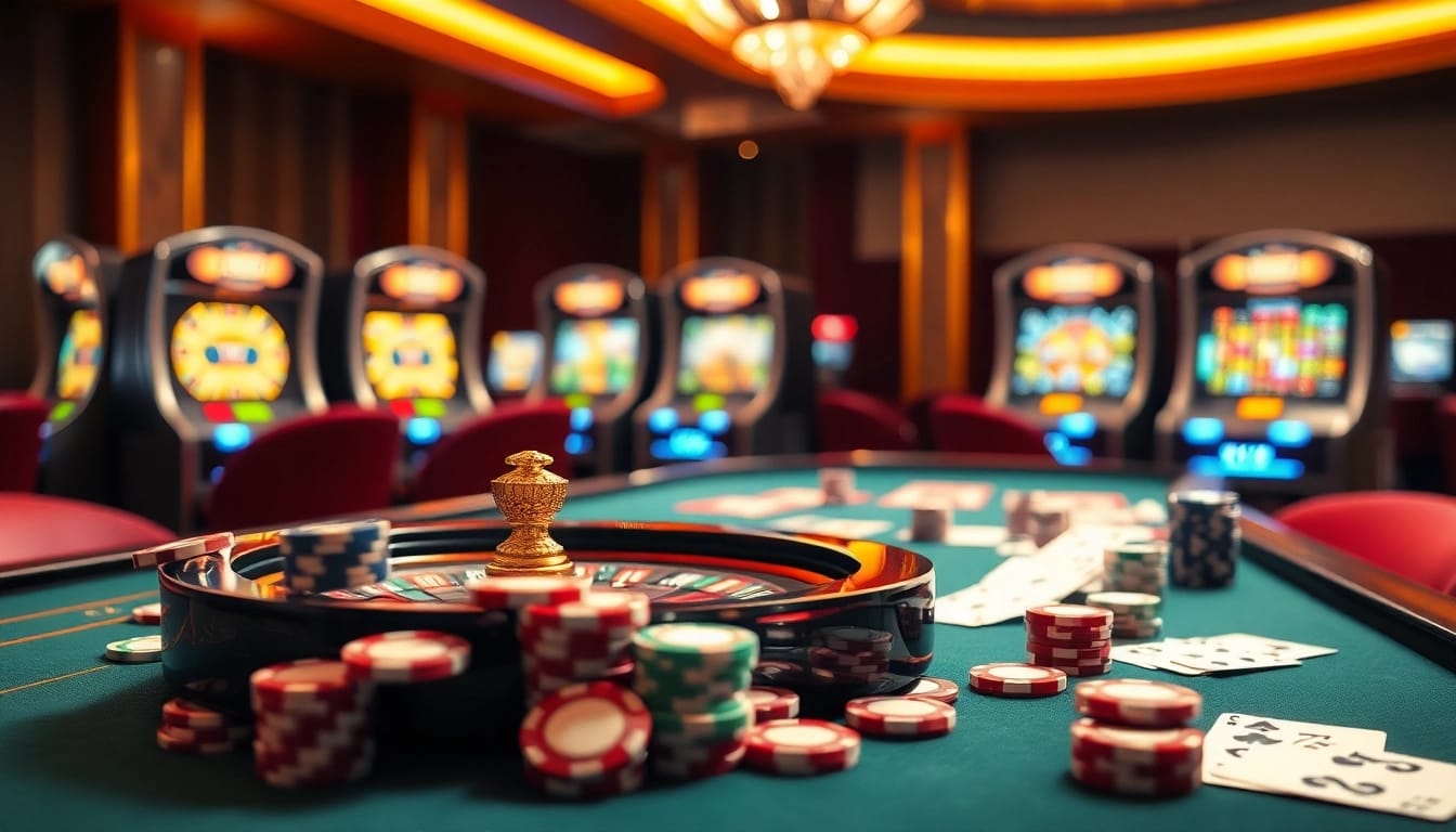 Experience game bài đổi thưởng excitement with vibrant poker chips and casino tables.