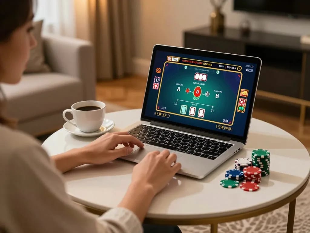 Engaging with 8kbet online blackjack game in a cozy atmosphere.