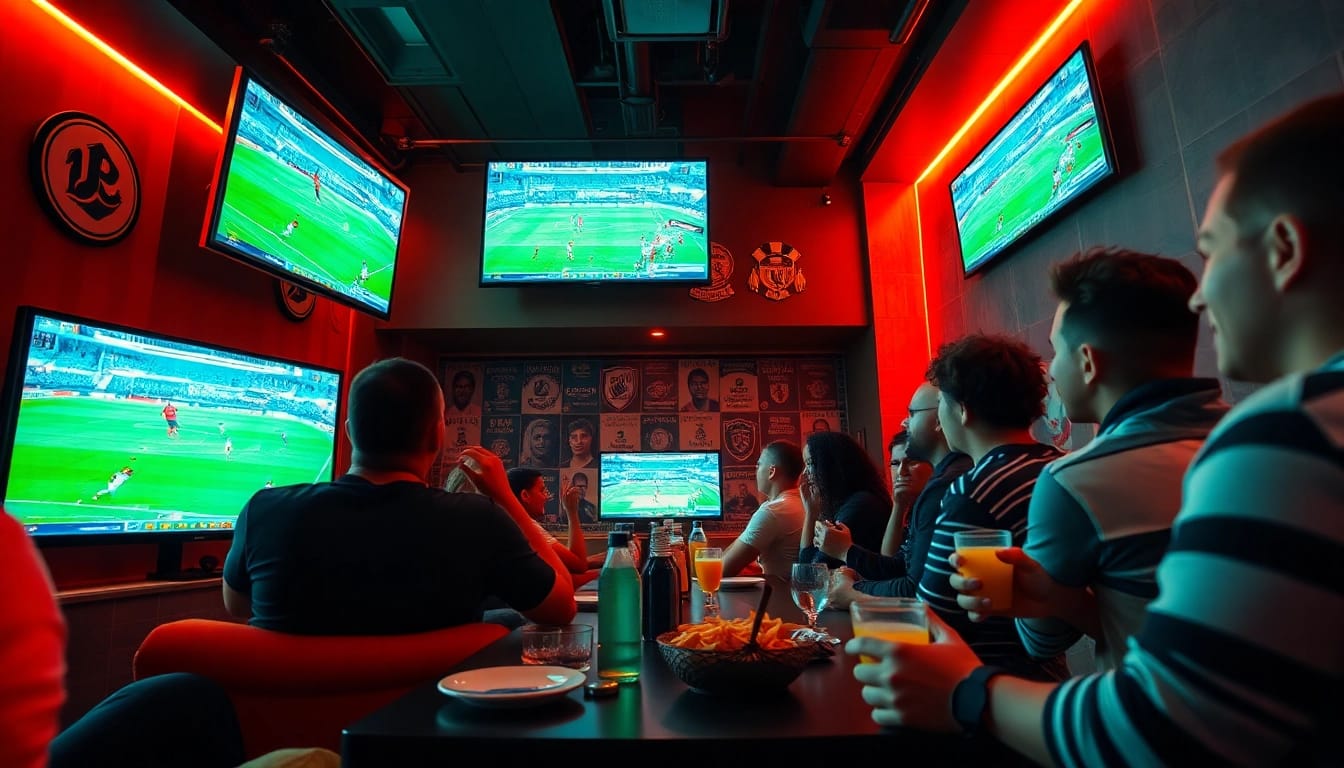 Exciting football viewing scene from joemadfan.com, showcasing enthusiastic fans and a vibrant atmosphere.