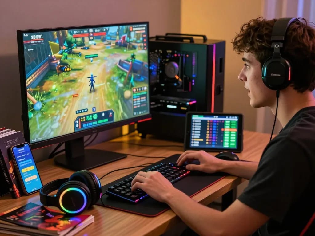Engaged gamer enjoying thrilling 88aa online experience with vibrant graphics and gaming peripherals.