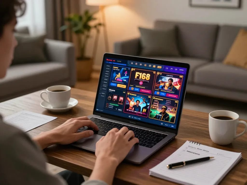 Engaging online gaming session at F168 with player focusing on casino games
