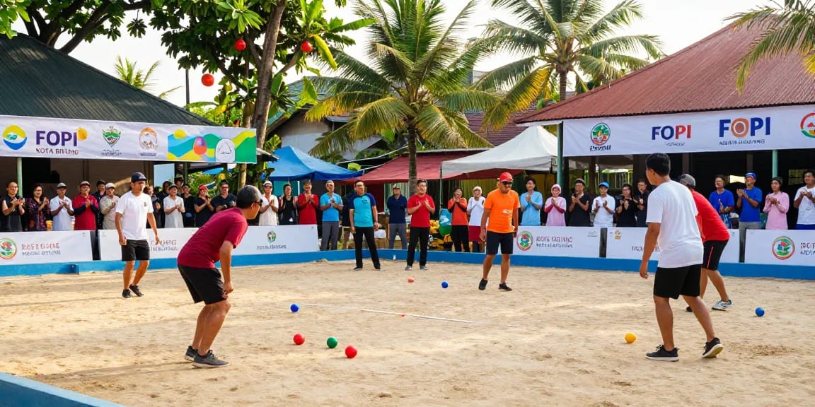 Vibrant community petanque event at fopikotabitung.org showcasing players and enthusiastic spectators in Kota Bitung.