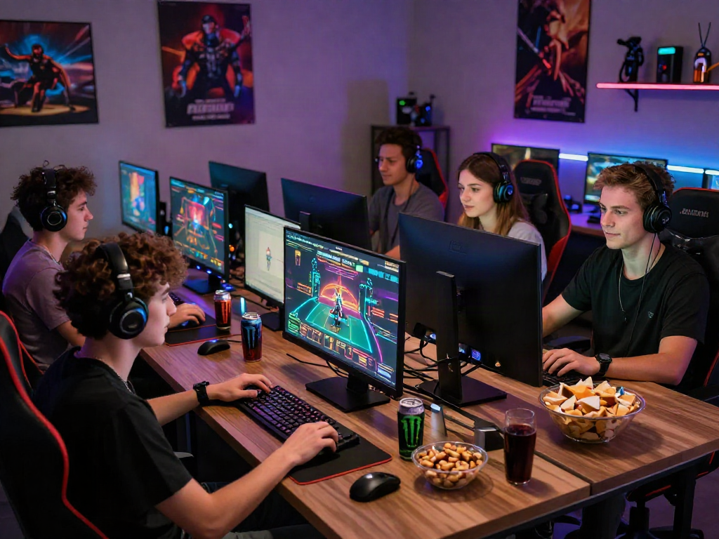 Friends enjoying casino non gamstop gaming experience in a vibrant room.