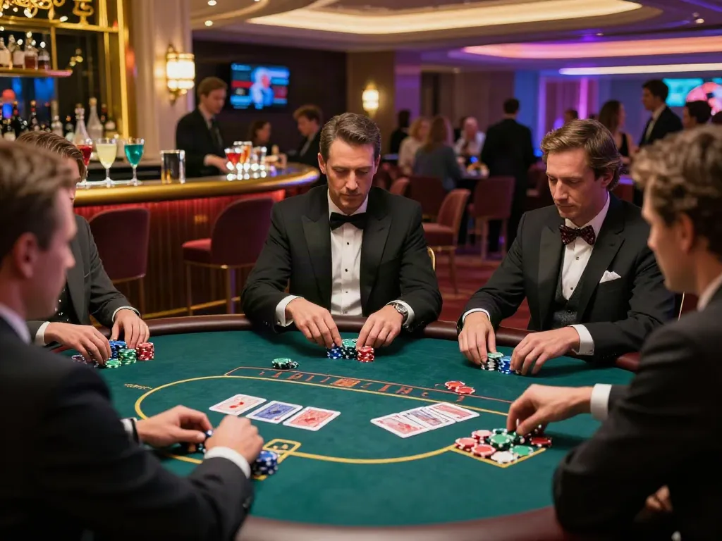 Casino non gamstop players enjoying a poker game in an upscale setting with vibrant ambiance.