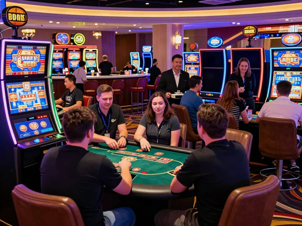Casino non Gamstop players engaged in thrilling gaming activities in an vibrant atmosphere