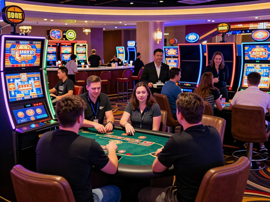 Casino non Gamstop players engaged in thrilling gaming activities in an vibrant atmosphere