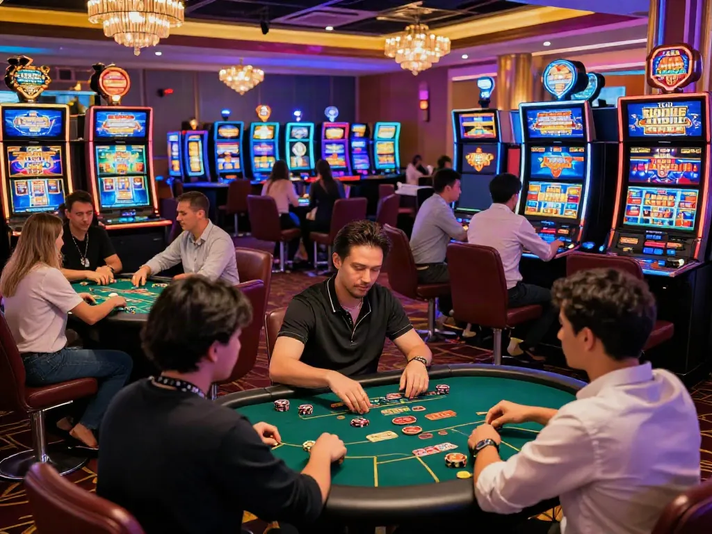 Casino non gamstop players engaging in exciting gaming activities in a vibrant online casino.
