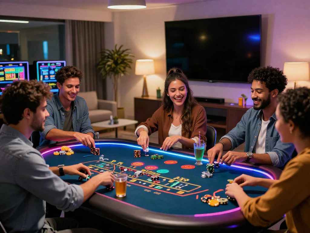 Casino non gamstop enthusiasts enjoying games in a lively modern setting.