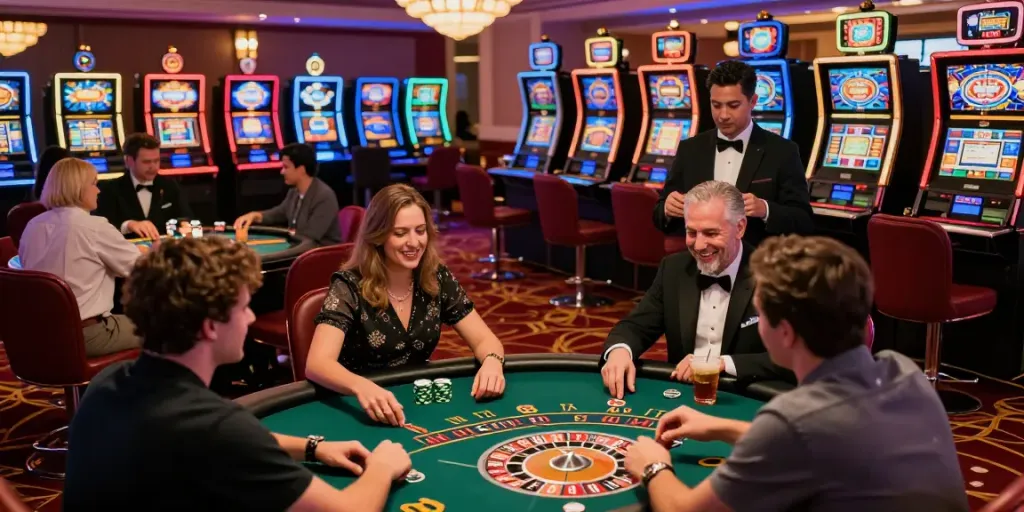 Exciting scene of casino non gamstop players enjoying games and vibrant ambiance