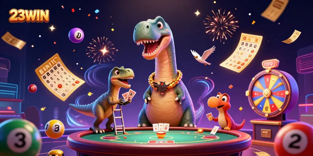 Experience the excitement of 23WIN with lively animated scenes of interactive gaming and engaging characters.