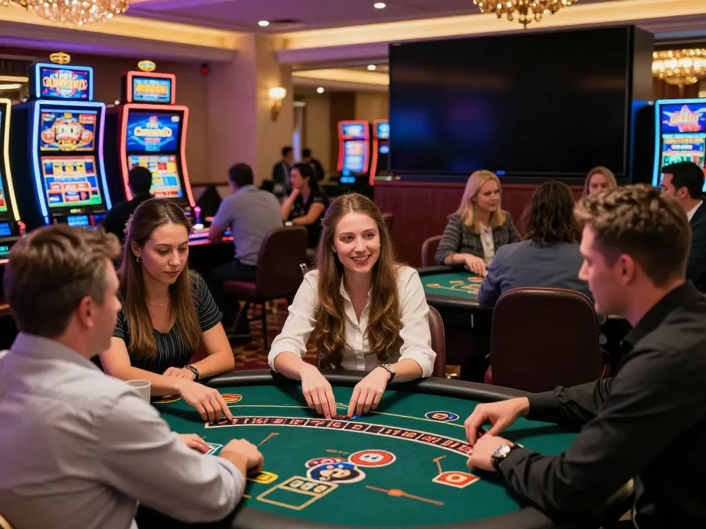 Casino non Gamstop players enjoying games at a vibrant casino atmosphere, highlighting excitement and thrill.