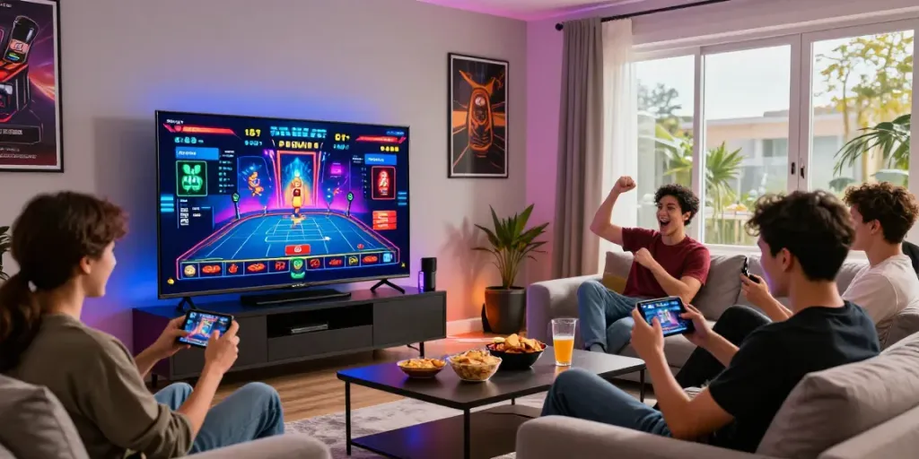 Group enjoying online gaming at non gamstop casinos in a stylish home setting.