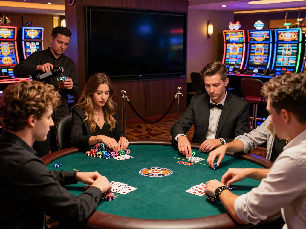 Exciting poker game at a casino non GamStop with friends and vibrant atmosphere.