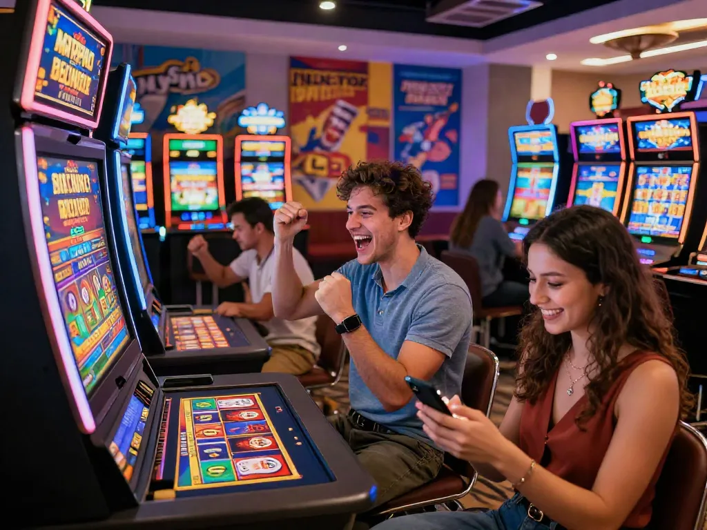 Exciting scene of players enjoying casino non gamstop games in a vibrant online gaming lounge.