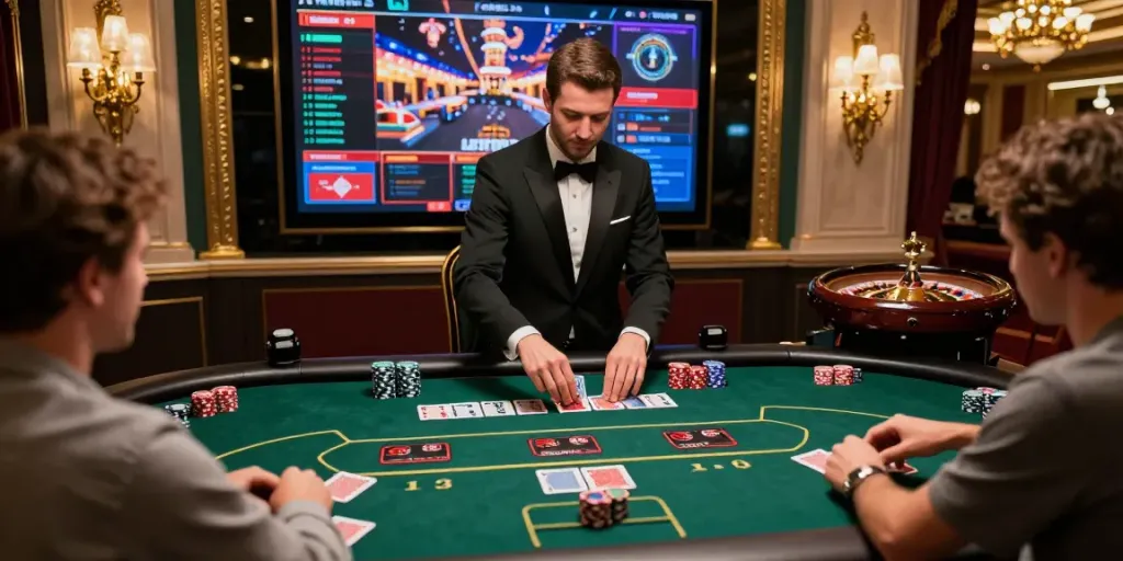 casino non gamstop gaming table with players engaged in poker