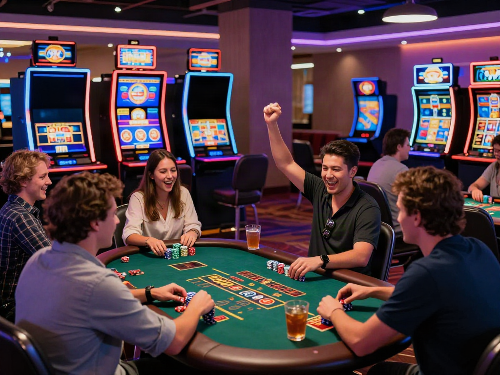 Exciting scene of players enjoying casino non gamstop games in a lively, modern casino.