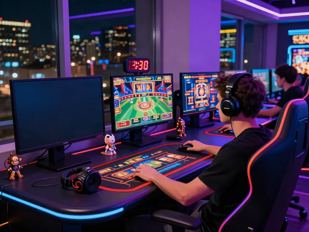 Exciting gaming scene illustrating casino non gamstop experience with vibrant colors and modern gaming setup.
