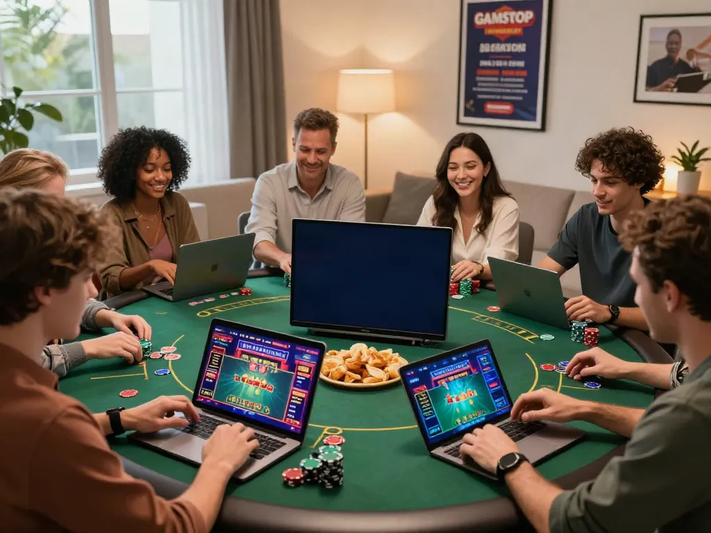 Players enjoying a vibrant online gaming experience at casino non gamstop, featuring diverse games and lively atmosphere.