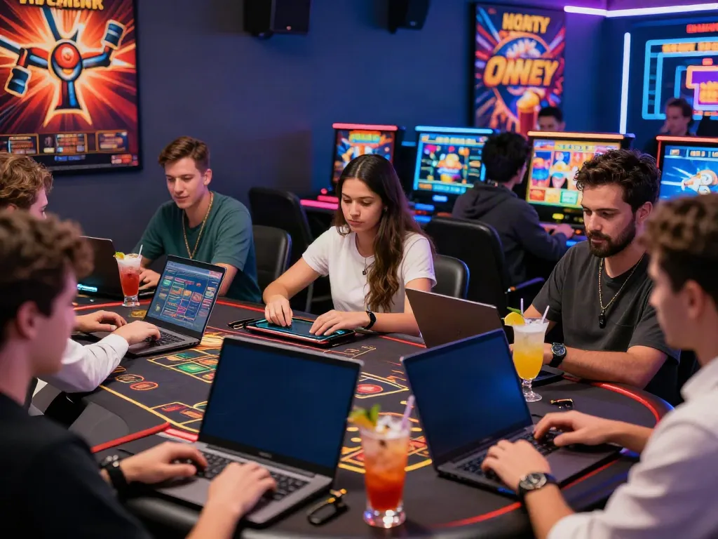 Diverse players engaging at a casino non gamstop, enjoying lively games on modern devices.