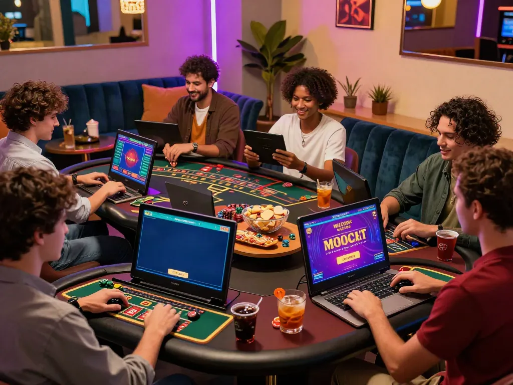 Exciting scene of players enjoying a casino non Gamstop atmosphere with vibrant lighting and engaging games.