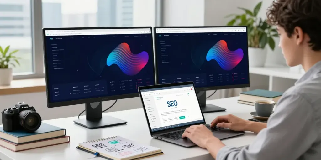 SEO specialist analyzing instant indexing strategies in a modern workspace.