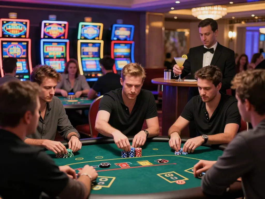 Dynamic casino non gamstop atmosphere with players enjoying diverse games.
