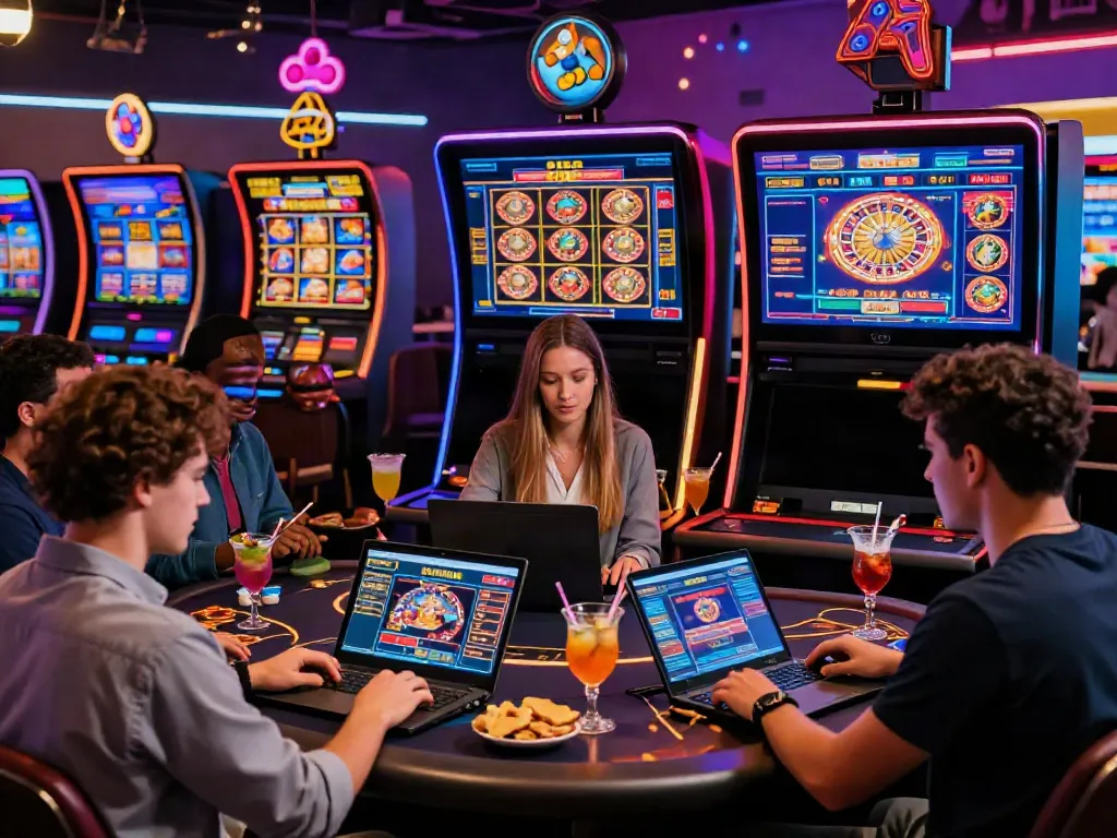 Engaged players at a vibrant casino non Gamstop scene with exciting games and lively atmosphere.