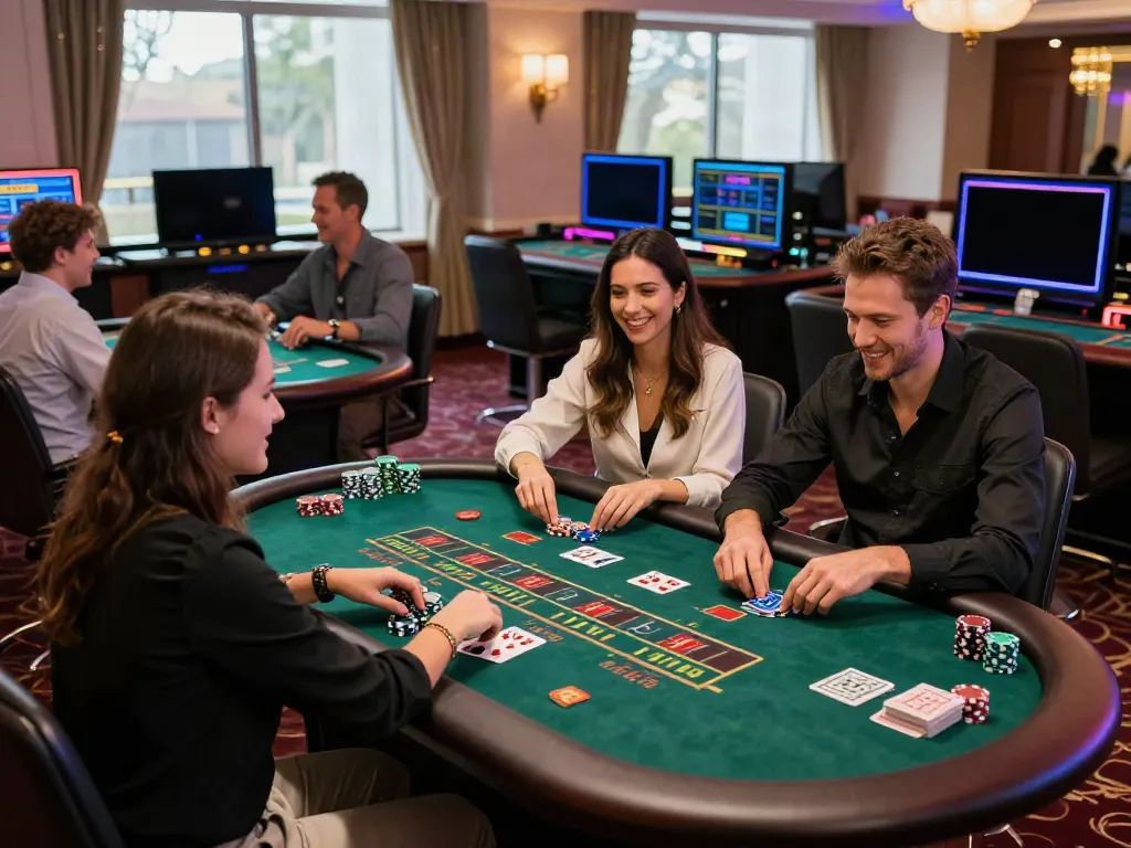 Exciting scene of players enjoying casino non gamstop games at a lively casino.