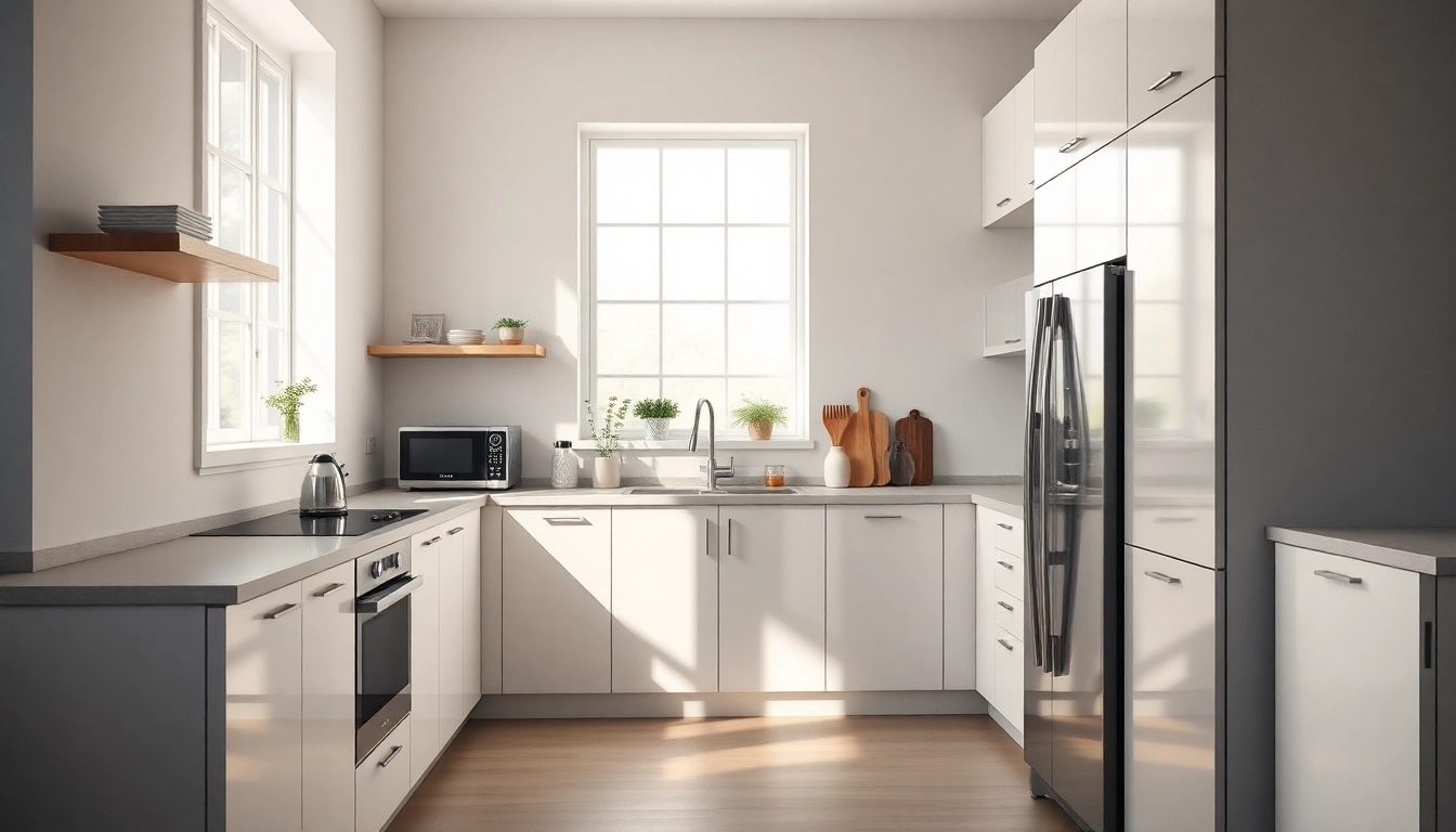 Showcase бяла техника appliances in a contemporary kitchen with elegant design and functional layout.