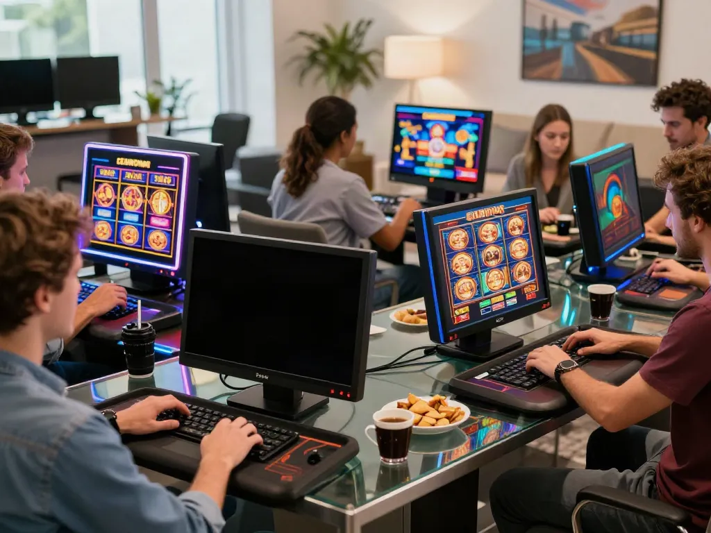 Players engaged in casino non gamstop games at home with vibrant LED atmosphere.