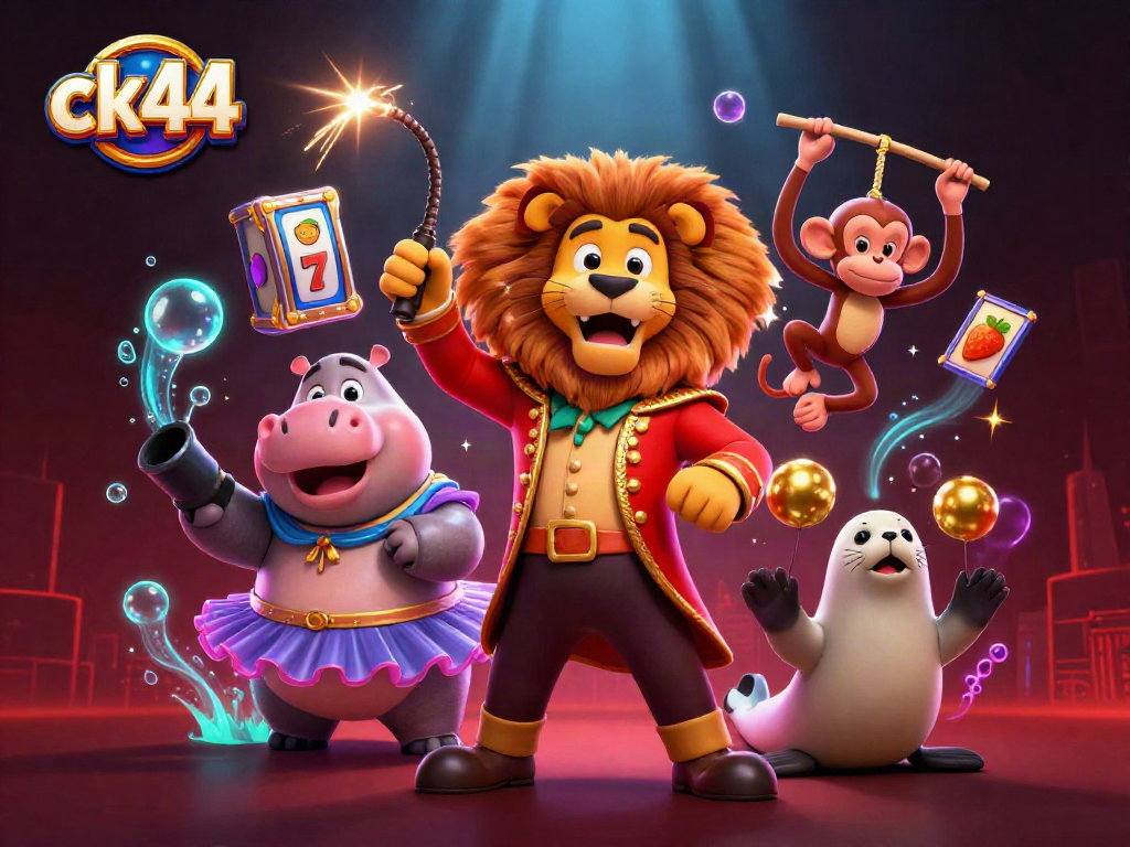 Engage with ck44's dynamic online casino experience featuring lively characters and iconic gaming elements.
