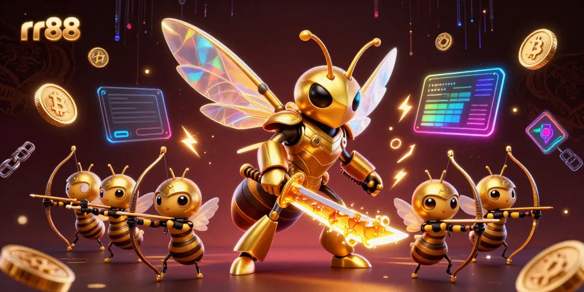 Experience thrilling action with rr88 as a golden hornet samurai leads bee archers in a vibrant casino scene.