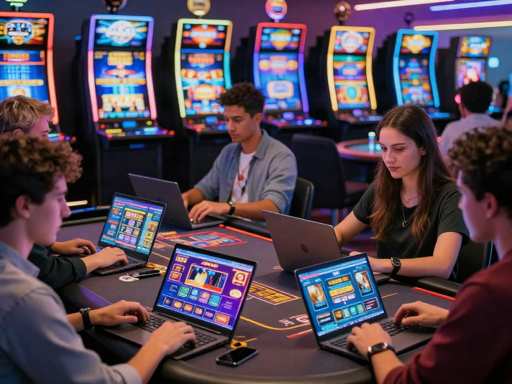 Exciting gaming atmosphere at a casino non gamstop online platform, diverse players engaged with colorful games.