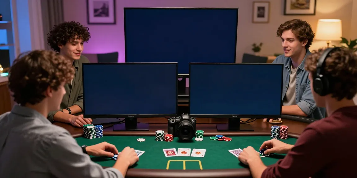Exciting casino non gamstop game night with friends at home featuring monitors and poker chips.