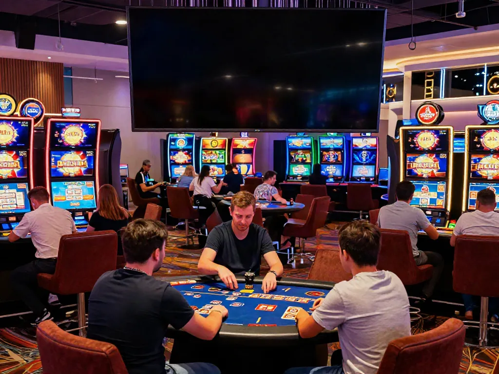 Casino non Gamstop gaming scene with players enjoying vibrant tables and exciting bonuses.