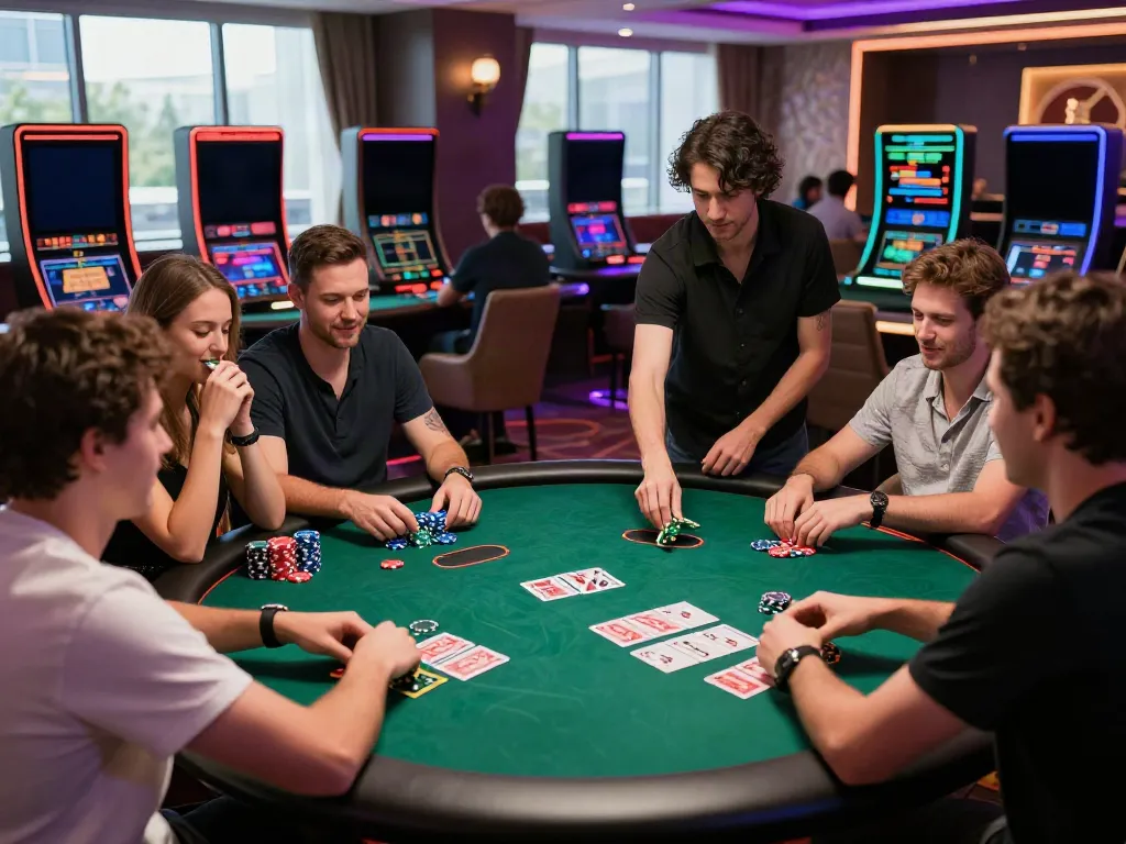 Players enjoying an exhilarating casino non gamstop experience at a vibrant poker table with colorful chips.