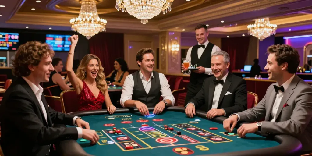 Exciting casino non gamstop scene showcasing diverse players enjoying roulette with vibrant ambiance and luxurious decor.