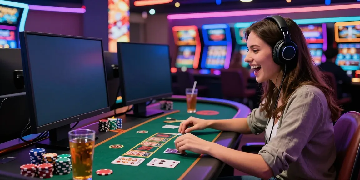 Player enjoying casino non gamstop games at a colorful computer setup.