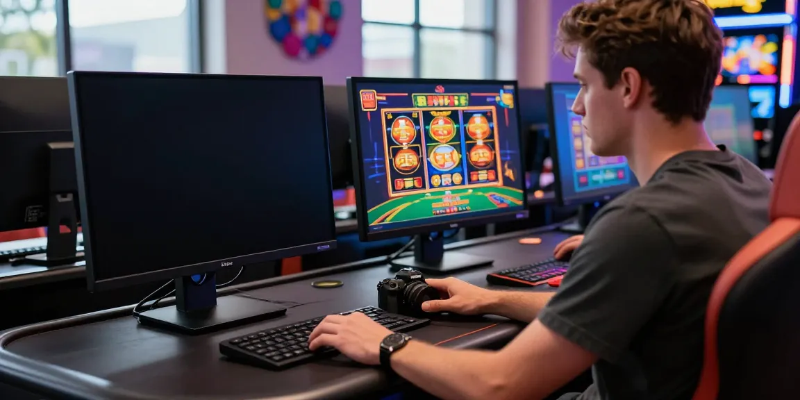Engaging online casino scene featuring a player enjoying casino non GamStop games on a computer.