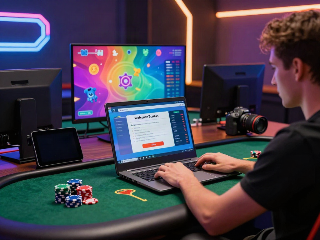 Exciting casino non gamstop gaming experience with vibrant icons and player engaged.